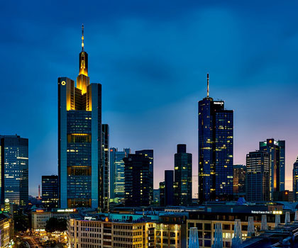 frankfurt city skyline at dusk