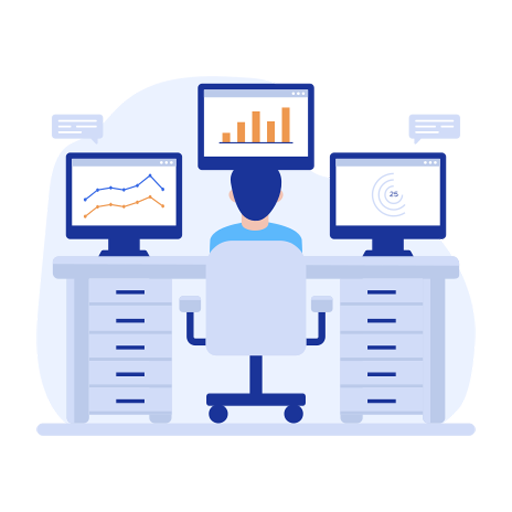 analyst monitoring data on multiple screens