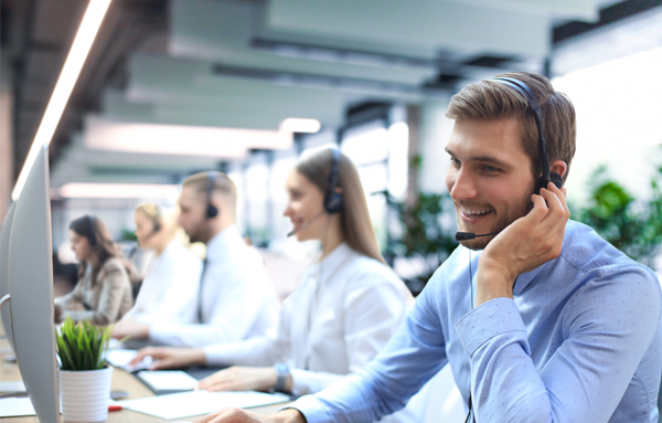 focus-driven call center team working